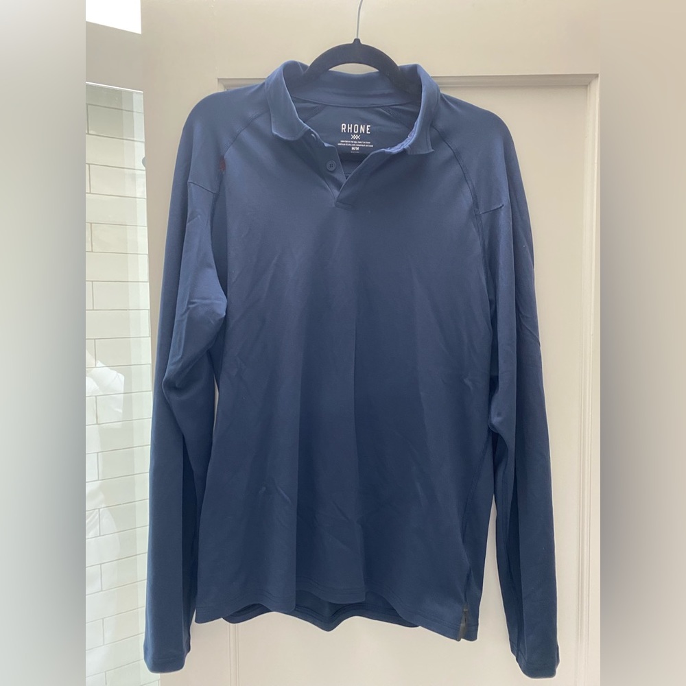 RHONE men’s collared polo long sleeve shirt navy never worn medium